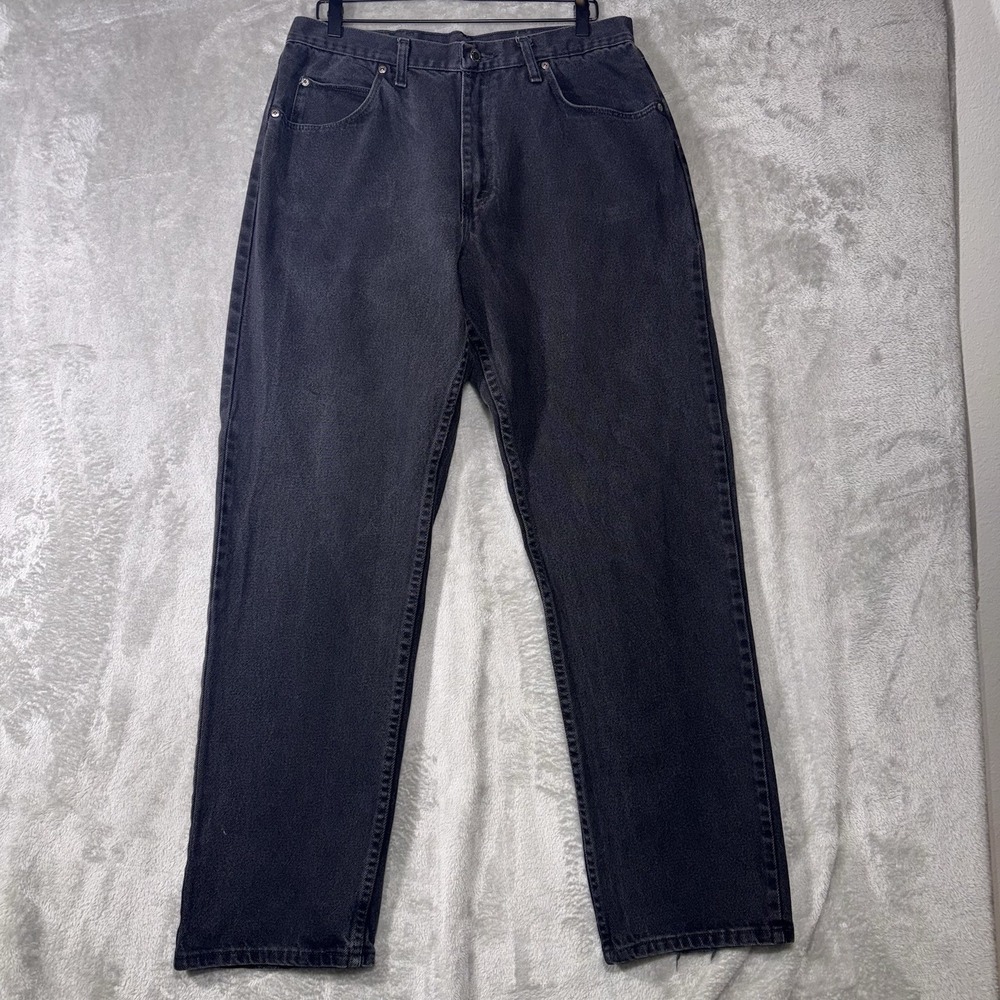 Wrangler Jeans Five Star Mens 35x33 Relaxed Fit Straight Black Denim‎ 100%Cotton